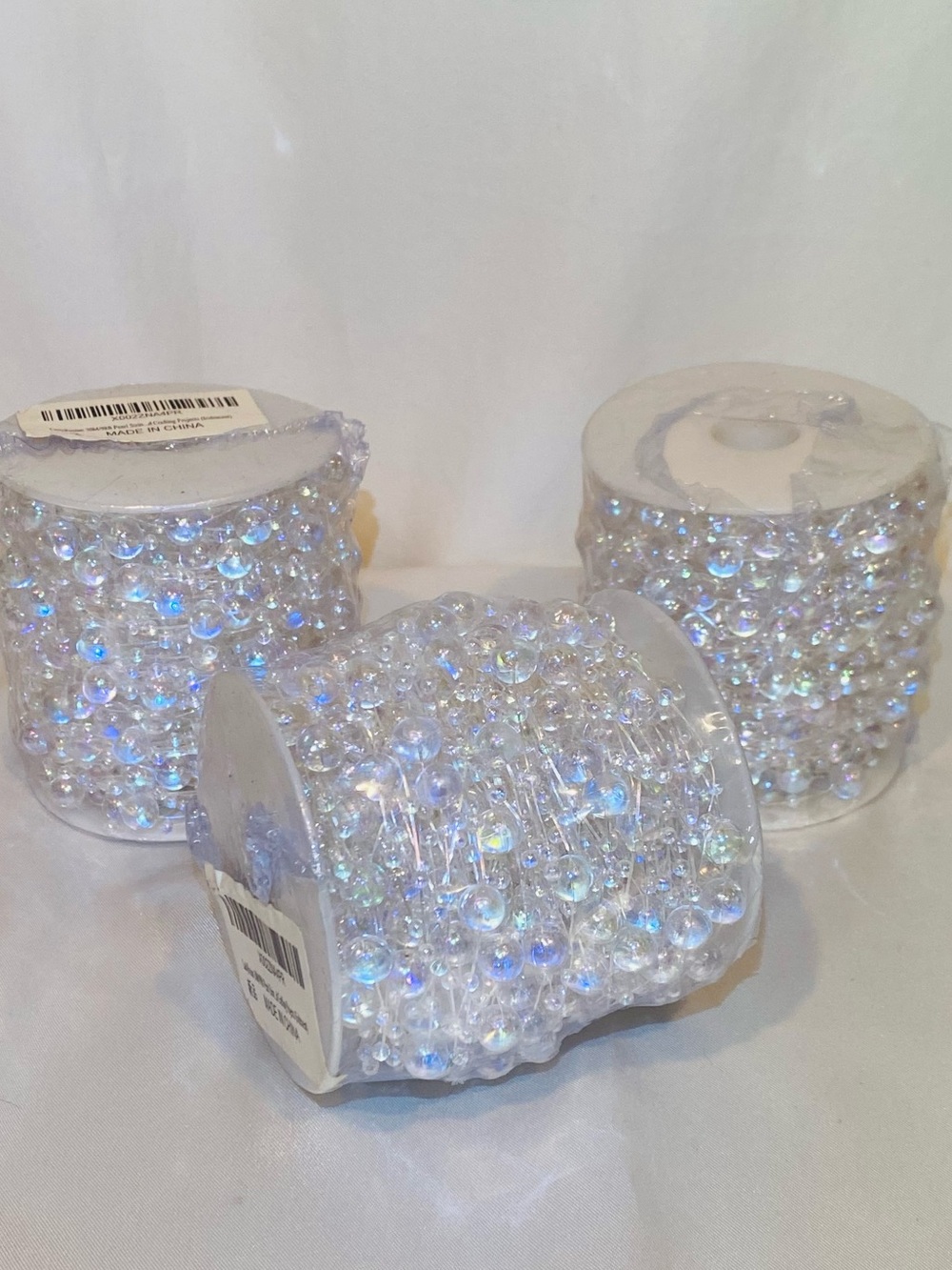 Crystal Bead Garland Spool - White Iridescent - 98ft each